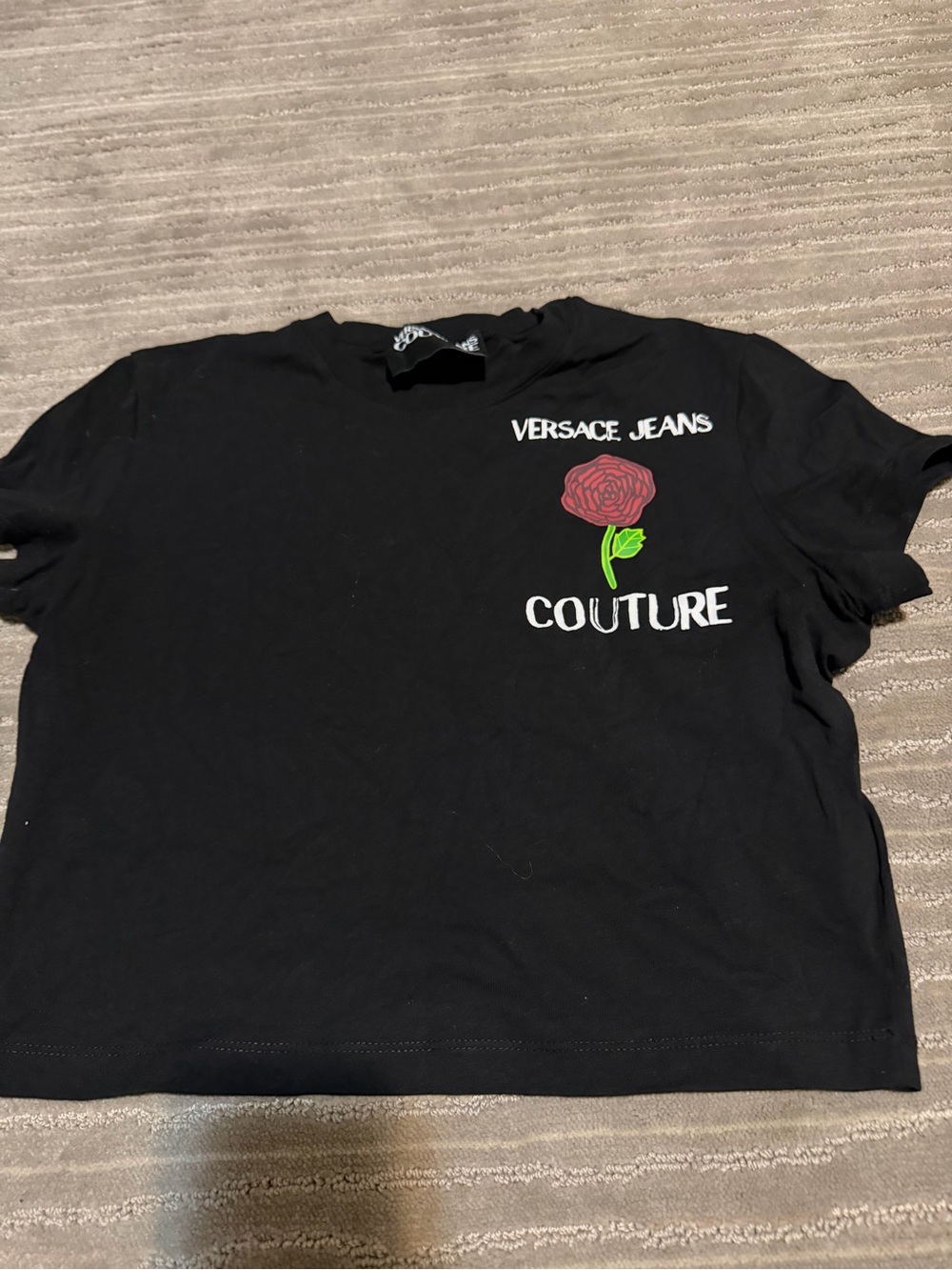 Versace Jeans Collection Black Tee with Red Rose and White Logo